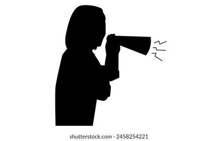 silhouette of Woman holding loudspeaker calling for attention