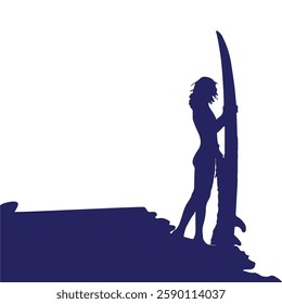 a silhouette of a woman holding a surfboard