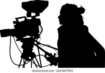 A silhouette of a woman holding a video camera