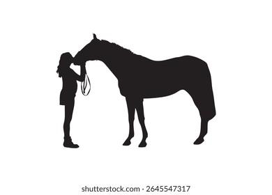 Silhouette of Woman and Horse Standing Together