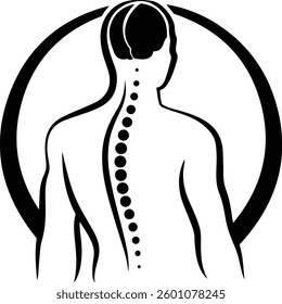 silhouette of a woman Human spine and brain with circle migraspaine logo,  creative brain and spine Mental-health care vector illustration