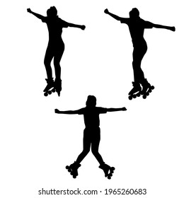 Silhouette of woman inline skater performing a toe-toe slalom trick.