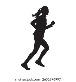 Silhouette of a Woman Jogging – Female Runner Vector Illustration on White Background