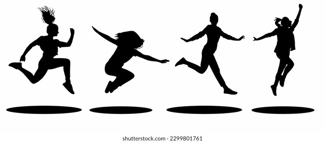Silhouette of woman jumping, vector
