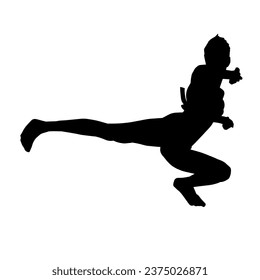 Silhouette of a woman kicking pose. Silhouette of a female martial art in action pose.