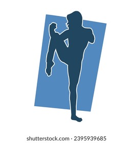 Silhouette of a woman kicking pose. Silhouette of a female martial art in action pose.