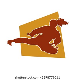 Silhouette of a woman kicking pose. Silhouette of a female martial art in action pose.