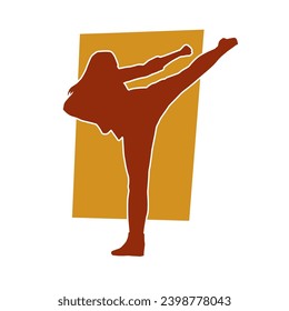 Silhouette of a woman kicking pose. Silhouette of a female martial art in action pose.