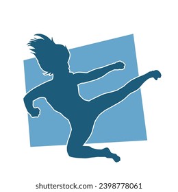 Silhouette of a woman kicking pose. Silhouette of a female martial art in action pose.