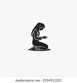 Silhouette of a woman kneeling in prayer, expressing spirituality and devotion in serene meditation and reflection. Ideal for concepts of faith and introspective moments.