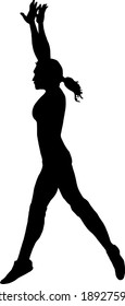 Silhouette of a woman leaping upwards with her hand above her head. Vector illustration.