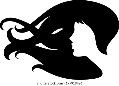 Silhouette woman, long hair