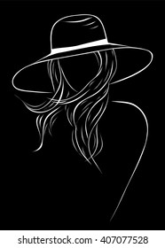 Silhouette Woman Long Hair Hat White Stock Vector (Royalty Free ...