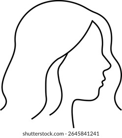 Silhouette of a woman with long hair, her profile showcasing a beautiful, stylish black vector illustration, a perfect icon for fashion and beauty designs