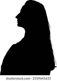 Silhouette of a woman with long hair in profile against a white background.