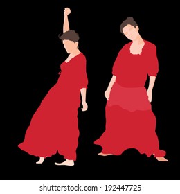 Silhouette of woman in long red dress
