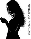 Silhouette of Woman Looking Down at Object – Profile View