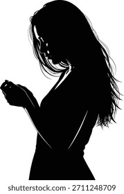 Silhouette of Woman Looking Down at Object – Profile View