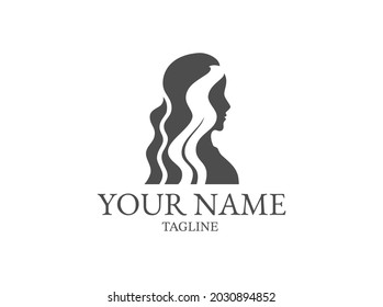 Silhouette of woman with loose hair for beauty and fashion logo