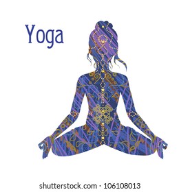 Silhouette of a woman in lotus pose. Vector illustration