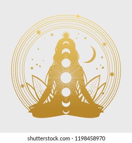 Silhouette of woman in lotus pose. Vector illustration