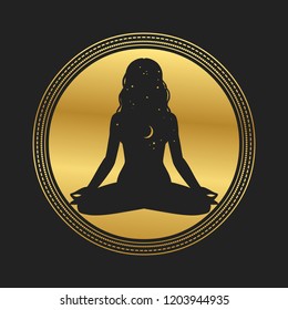 Silhouette of woman in lotus pose. Vector illustration