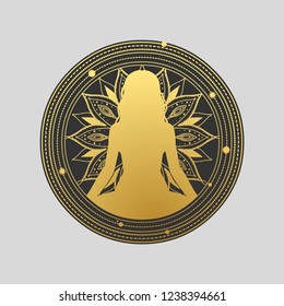 Silhouette of woman in lotus pose. Vector illustration