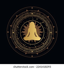 Silhouette of woman in lotus pose. Vector illustration