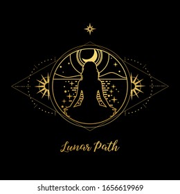 Silhouette of a woman in lotus position. Vector illustration