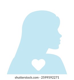 Silhouette of woman with love in her heart. Love yourself, Love and care for your body, mental health, self acceptance concept. Silhouette of girl side view. Vector cartoon illustration in flat style