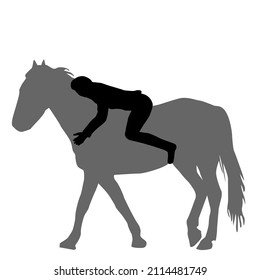 Silhouette of a woman lying on the horse and hugging him