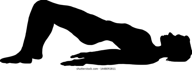 Silhouette of a woman maintaining the yoga Bridge posture. Vector illustration. 