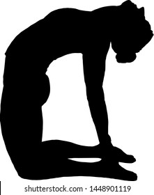 Silhouette of a woman maintaining the yoga Camel posture. Vector illustration. 