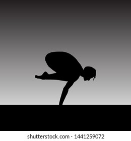 Silhouette of a woman maintaining the yoga crane posture. Vector illustration. 
