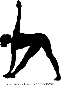 Silhouette of a woman maintaining the yoga Triangle pose. Vector illustration. 