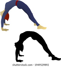 Silhouette of woman maintaining the yoga Wheel posture. Vector illustration.