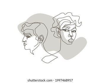 Silhouette of a woman and a man - Face line art - Avatar logo for business cards, packaging, for website-Contemporary portrait 