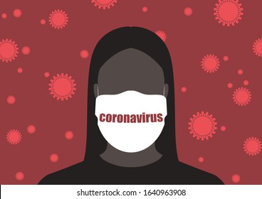 Silhouette of a woman in a medical mask. Full face. Respiratory protection concept. Vector illustration