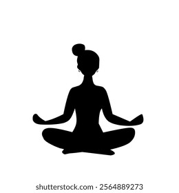 Silhouette of a woman meditating in a lotus pose, symbolizing mindfulness, peace, and relaxation. Suitable for yoga, wellness, or self-care themes.