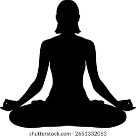 Silhouette of a woman meditating in a yoga pose, suggesting peace and tranquility.