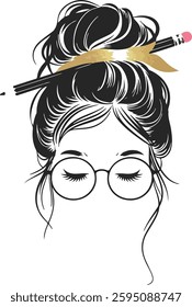 silhouette woman messy bun illustration