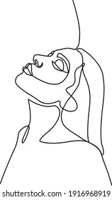 A silhouette of woman. Minimalistic face line art. Black and white. One line drawing.