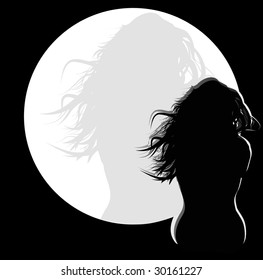 silhouette of a woman in the moonlight