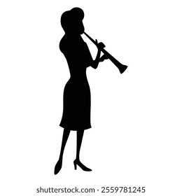 Silhouette of Woman Music Band with Vocalist Icon for Performance and Entertainment Themes