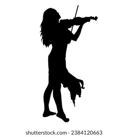 Silhouette of a woman musician playing violin string musical instrument.