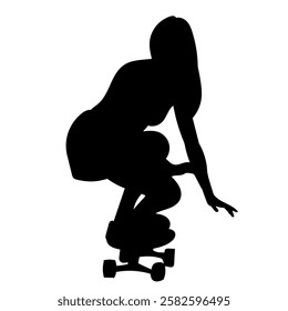 silhouette woman on skateboard on white background vector