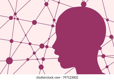 Silhouette of a woman with open mouth. Head side view. Mental health relative brochure, report or leaflet design template. Scientific medical designs.