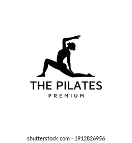 Silhouette Woman Pilates Exercises Fitness Logo Design