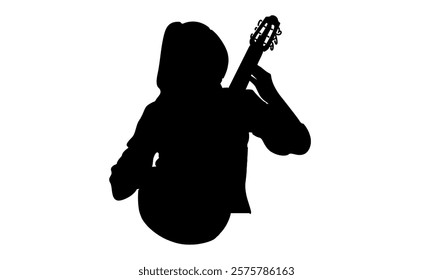 silhouette of woman playing acoustic guitar