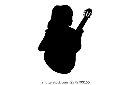 silhouette of woman playing acoustic guitar